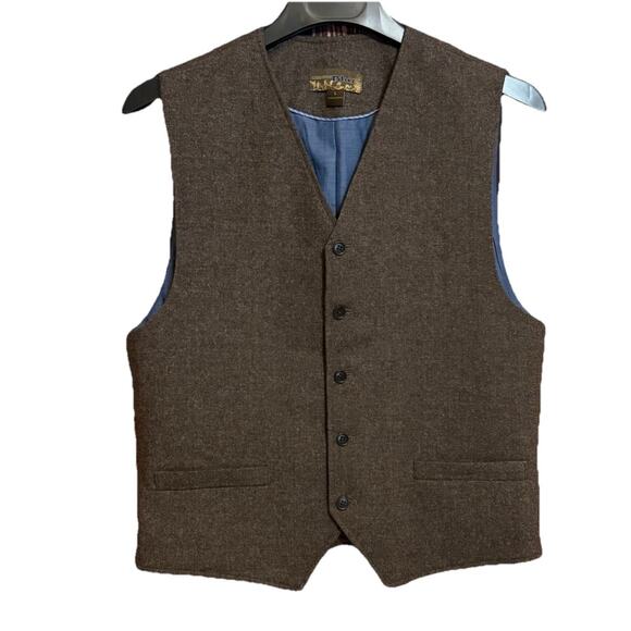 Pronto Uomo Blue Wool Blend Brown Tweed Waistcoat Men's Size Large EUC - Picture 1 of 9